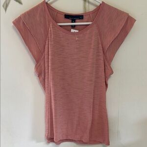 White House Black Market Rosette Pink Ruffle Sleeve Crew T Shirt